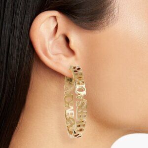 Versace Logo Hoop Earrings Gold Tone